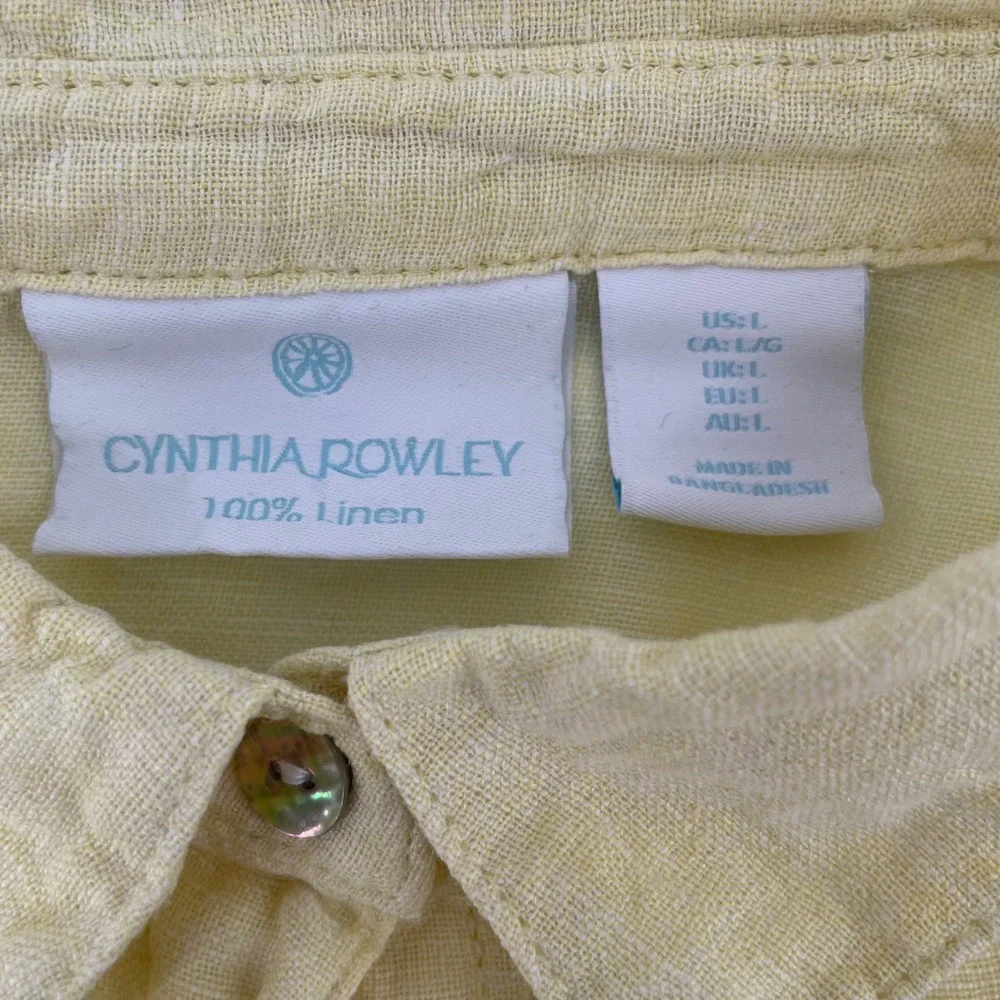 Cynthia‎ Rowley Linen Shirt Womens L Yellow Long Sleeve Cropped Button Down Top